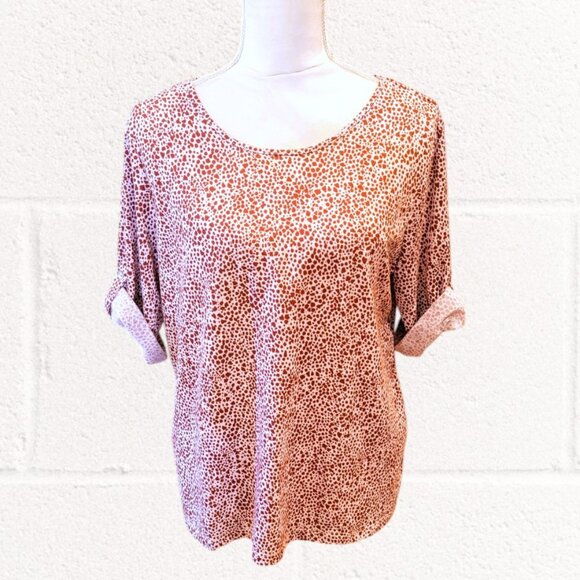 Ruby Rd. Burgundy & White 3/4 Sleeve Scoop Neck Tab Sleeve Top in Size Large - Picture 1 of 6